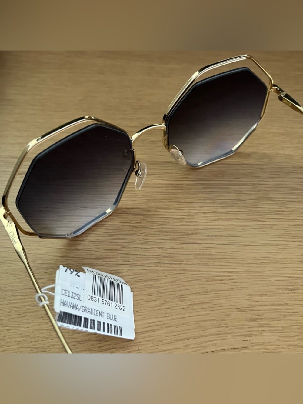 NWT Chloé Geo 58mm sunglasses with Havana Frame and Gradient Blue Lenses - Picture 3 of 7